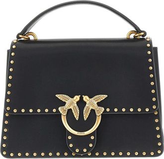 Pinko Pinko - Leren tas met Love Birds-gesp - Dames - Tassen - Zwart - Maat: ONE Size Zijde