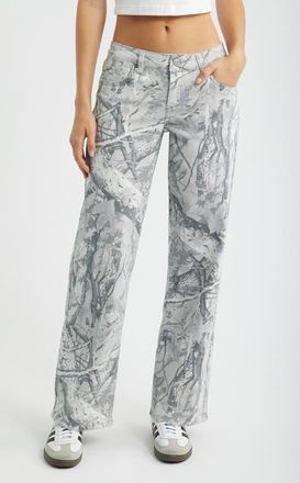 YMI Britney Camo Low Rise Wide Leg Jeans in Grey Camo at Nordstrom, Size 11