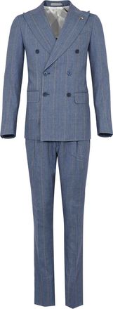 Corneliani Light blue striped linen and wool blend dress