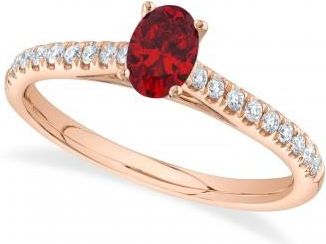 Allurez Oval Ruby Solitaire & Diamond Engagement Ring 14K Rose Gold (0.69ct)