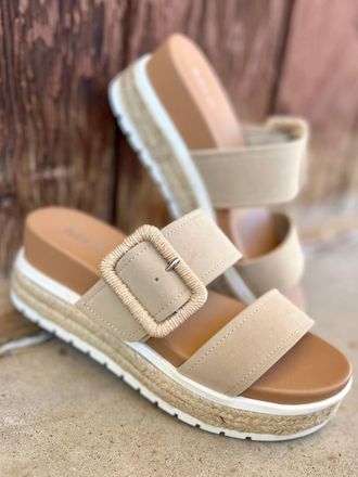 Mia Suede Raffia Platform Sandals