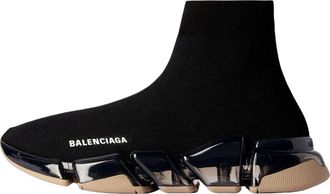 Balenciaga (WMNS) Balenciaga Speed 2.0 Full Clear Sole Recycled Knit Black Beige 617196W2DC41092