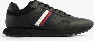Tommy Hilfiger Mens Signature Tape Cleat Leather Trainers Black - Size UK 10.5