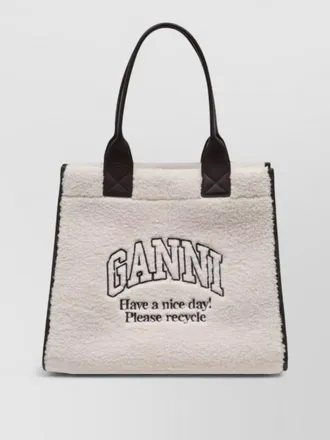 Ganni shearling shopper bag synthetic large shoulder