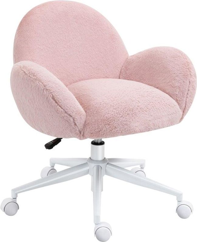 Homcom - Fluffy Leisure Chair Office Chair with Backrest Armrest Wheels Pink