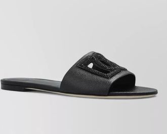 Dolce & Gabbana leather logo appliqu&eacute; flat sandals