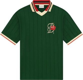 Dr&ocirc;le de Monsieur Short-Sleeved Deep Green Polo Shirt with Hibiscus Embroidery