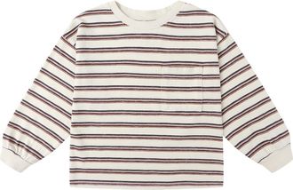 Rylee + Cru Stripe Long Sleeve Pocket T-Shirt in Natural at Nordstrom, Size 18-24M