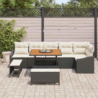vidaXL Vidaxl - Conjunto De Sof&aacute; De Jard&iacute;n 9 Pcs Negro, Crema 100 X 100 X 71 Cm