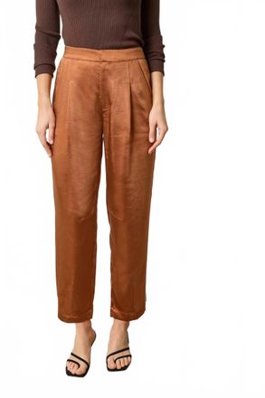 Lilla P Satin Fly Front Pant In Copper