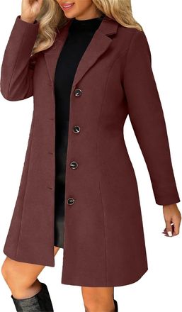 Generic Winter Coats for Women Wool Blend Trench Coat Plus Size Jackets for Womens Elegant Single Breasted Stand Collar Long Sleeve Tops Outerwear Casual Mid-