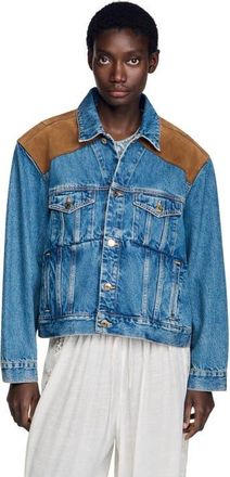 Sandro Denim and suede jacket in Light Bu Jean at Nordstrom, Size 38 Eu