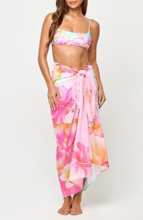 L*Space Mika Seashell Fringe Cotton Cover-Up Sarong in Hibiscus And Plumeria Oh My at Nordstrom