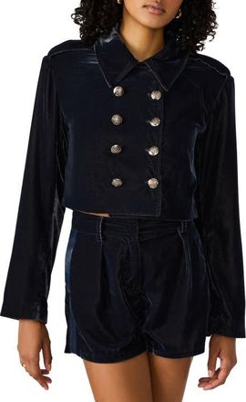 Steve Madden Tonia Velvet Crop Double Breasted Jacket in Indigo Velvet at Nordstrom, Size Xx-Large