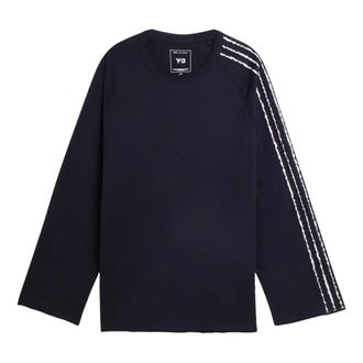Yohji Yamamoto Long Sleeve Training Tops, unisex, Black, Size: M Raw Edge 3-Stripes Long Sleeve Tee