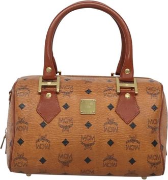 MCM Visetos Brown,Gold Pvc Handbag (Pre-Owned)