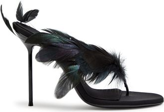 PARIS TEXAS Lidia Feather 105 Crepe Thong Mules - Black - 38 (IT38/ UK5)