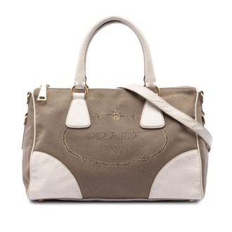 Prada Pre-owned Prada Vitello Daino Trimmed Canvas Canapa Logo Satchel Ladies YQ2YFTJ8ZOH8O2PJ