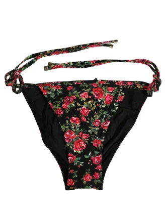 Dolce & Gabbana Floral Print Bikini Bottom - Black