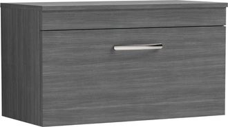 Premier Nuie Athena Wall Hung 1-Drawer Vanity Unit and Worktop 800mm Wide - Anthracite Woodgrain