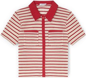 Motivi Gestreept T-shirt met Contrastkraag - Dames - Overhemden - Rood - M - Katoen - Overhemden