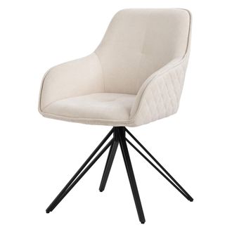ML Design Silla De Comedor Giratoria Con Respaldo Y Reposabrazos Asiento Crema De Tela Tejida Tapizado Con Patas De Metal Sill&oacute;n Dise&ntilde;o Ergon&oacute;mico Moderno Para 
