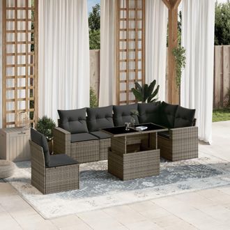 vidaXL Set De Sof&aacute;s De Jard&iacute;n 7 Pzas Con Cojines Rat&aacute;n Sint&eacute;tico Gris Vidaxl