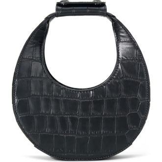 Staud Good Night Moon Croc Embossed Leather Top Handle Bag in Black Croco at Nordstrom