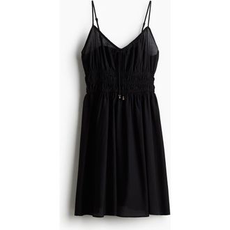 H&M Smocked Strappy Dress in Black at Nordstrom, Size Xx-Large