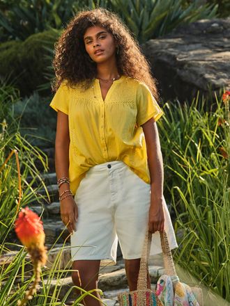 Fat Face FatFace Letty Yellow Regular Embroidered Blouse