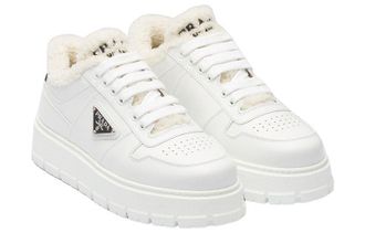 Prada (WMNS) PRADA Leather and Shearling Sneakers White 1E947M_3LEN_F0009_F_ZF45