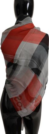 Costume National Womens Gray Red Shawl Foulard Wrap Scarf Patterned Silk