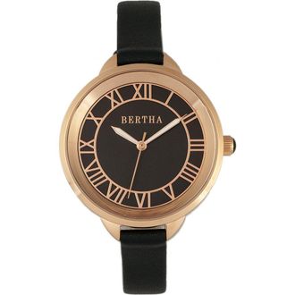 Bertha Sunglasses Madison Sunray Dial Leather-Band Watch in Black/rose Gold at Nordstrom
