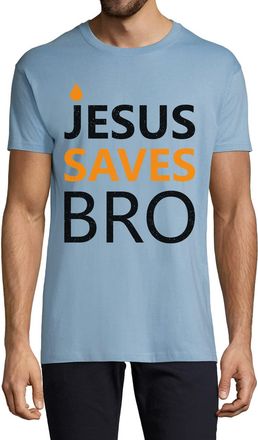 Generic Jesus Saves Bro Minimalist Candle Styled Christian Logo Crew Neck Cotton Mens T-Shirt Light Blue X-Large