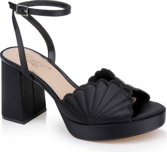 Badgley Mischka Paola Ankle Strap Platform Sandal in Black Satin at Nordstrom, Size 6.5