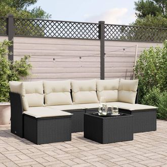 vidaXL Vidaxl - Set De Comedor De Jard&iacute;n 7 Pzas Y Cojines Rat&aacute;n Sint&eacute;tico Negro