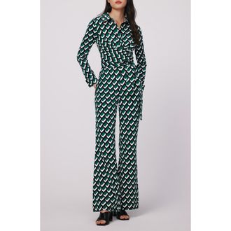 Diane Von F&uuml;rstenberg Michele Long Sleeve Jumpsuit in Blocks Green Med at Nordstrom Rack, Size X-Large