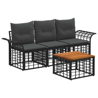 vidaXL Conjunto De Sof&aacute;s De Exterior 4 Pcs Negro Y Gris Oscuro Vidaxl