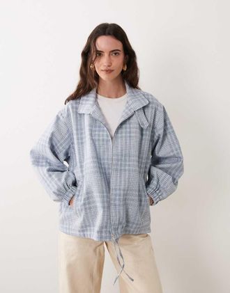 Asos giacca harrington casual a quadri blu-Multicolore