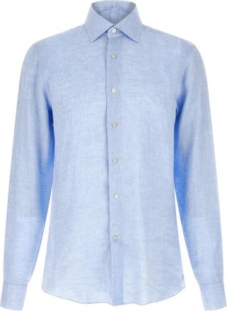 Borriello Licht Linnen Shirt met Handstiksels - Heren - Zakelijke Overhemden - Blauw - 4XL - Linnen - Overhemden