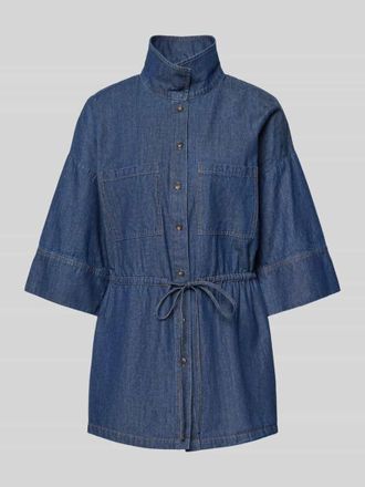 Jake*s Jeansbluse mit Stehkragen und Schn&uuml;rung in Dunkelblau, Gr&ouml;&szlig;e 32