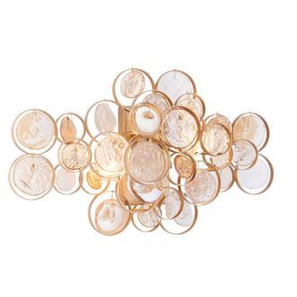 Loops Antique Gold Wall Light & Ornate Amber Glass Detailing - Twin Bulb LED Sonce in Clear