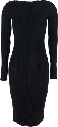 Twinset Lange Jurk Met Boot Hals En Ribgebreid Design - Dames - Casual kleedjes - Zwart - XS - Kleedjes