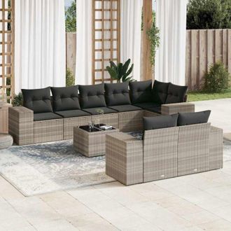 vidaXL Set Muebles Jard&iacute;n 9 Pzas Y Cojines Rat&aacute;n Sint&eacute;tico Gris Claro Vidaxl