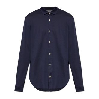 Eleventy Casual Shirts, male, Blue, Size: 2XL Contrasting-trim Cotton Shirt