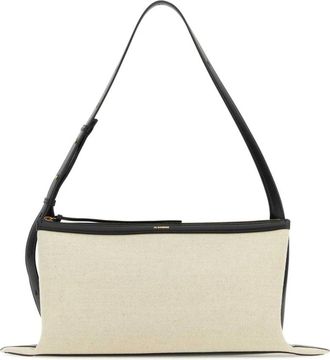 Jil Sander Two-tone canvas en leren medium Empire schoudertas - Dames - Schoudertassen - Beige - ONE Size - Katoen - Tassen