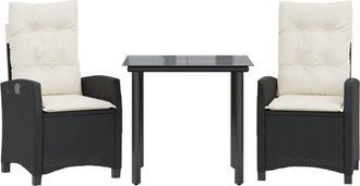 vidaXL Set Comedor De Jard&iacute;n 3 Pzas Con Cojines Rat&aacute;n Sint&eacute;tico Negro Vidaxl