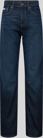 Calvin Klein Jeans High Rise Straight Fit Jeans mit Label-Detail in Dunkelblau, Größe 25/32