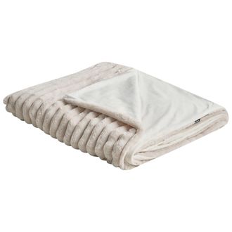 Beliani Colcha Decorativa De Tela Suave Dormitorio 200 X 220 Cm Beige Rakya