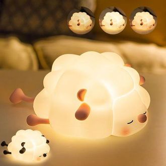 OEM L&aacute;mpara De Noche De Silicona Para Beb&eacute; - Recargable Por Usb - L&aacute;mpara De Mesita De Noche T&aacute;ctil Con Brillo Ajustable - Dise&ntilde;o De Ovejita Kawaii - Luz 